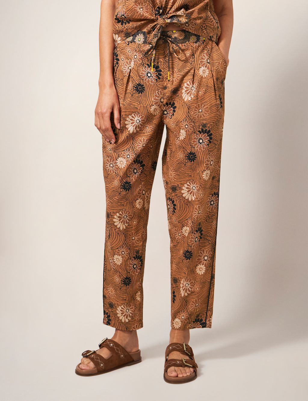Pure Cotton Printed Drawstring Trousers image 1