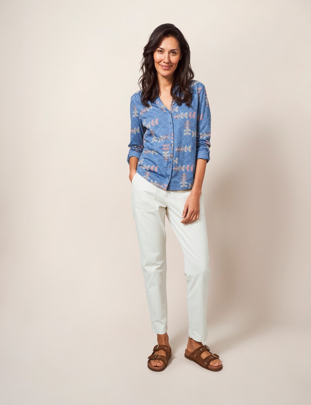Cotton Rich Slim Fit Chinos with Linen image 1