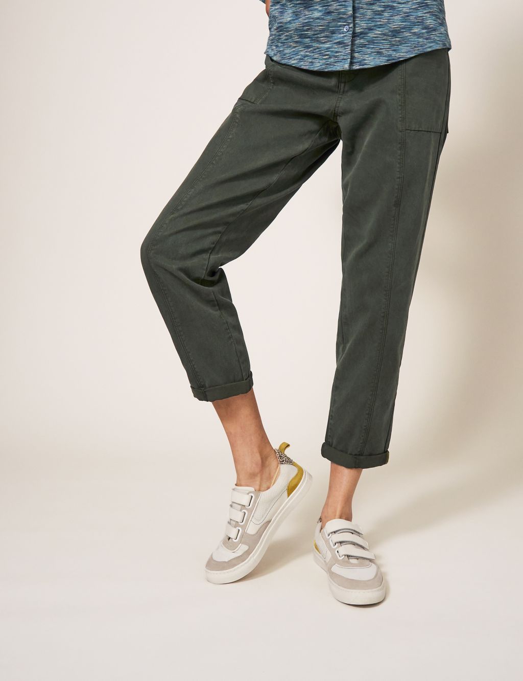Cotton Blend Slim Fit Trousers image 3
