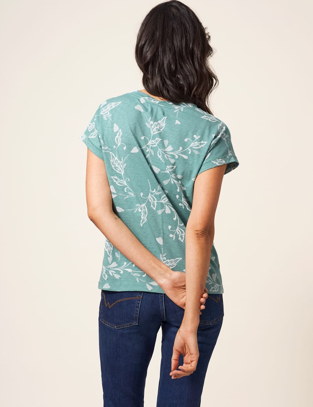 Pure Cotton Leaf Print Notch Neck T-Shirt image 2