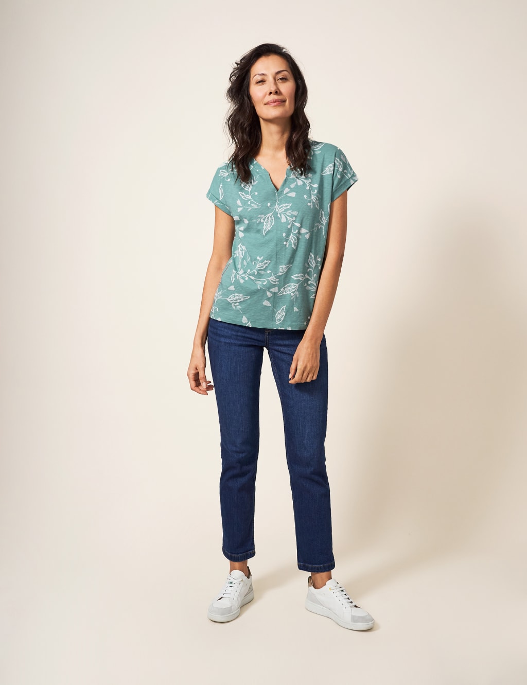 Pure Cotton Leaf Print Notch Neck T-Shirt image 3