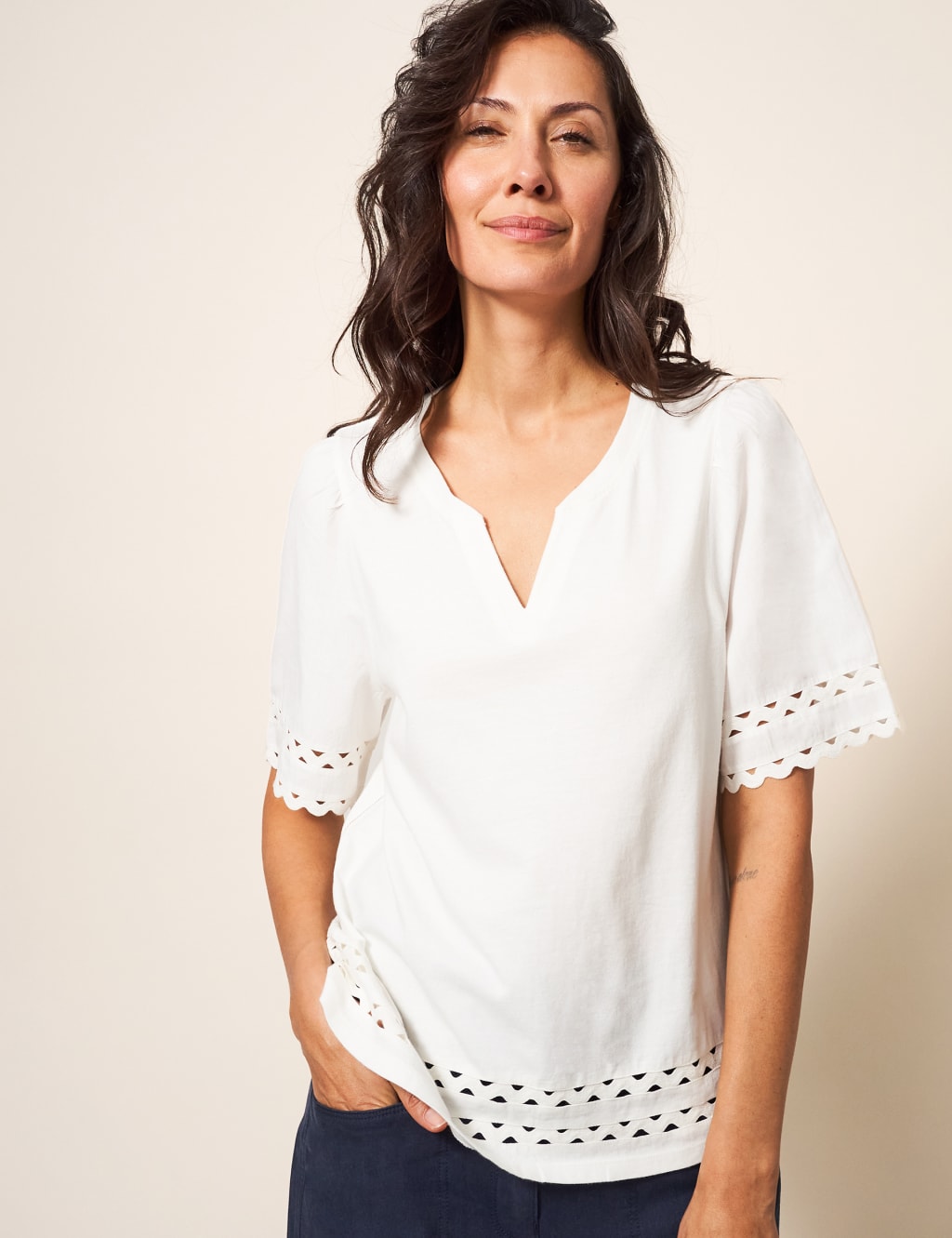 Pure Cotton Notch Neck Top image 1
