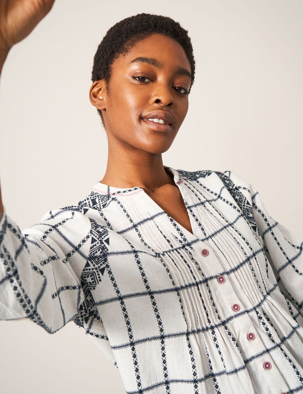 Cotton Rich Checked Embroidered Shirt image 4