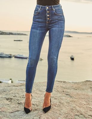 M&S Sosandar Womens Button Front Skinny Jeans