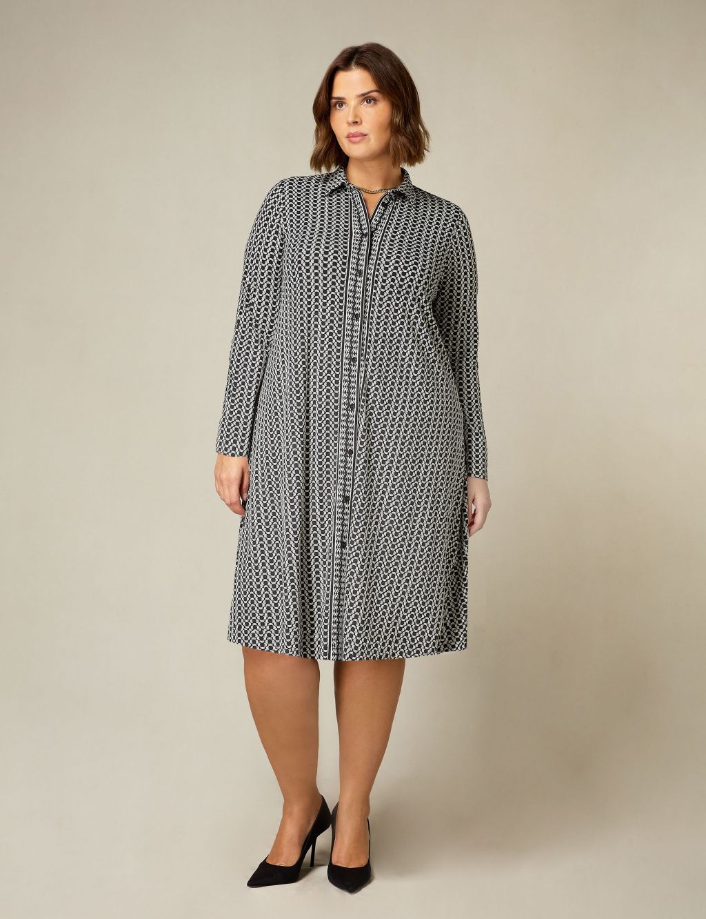 Jersey Geometric Knee Length Shirt Dress