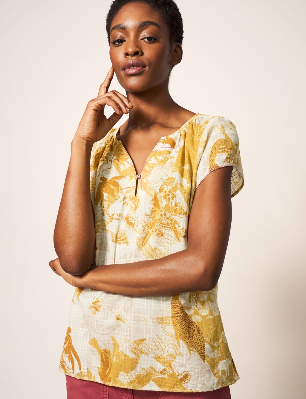 Organic Cotton Printed Notch Neck Blouse image 1