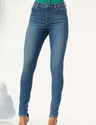 M&S Sosandar Womens High Waisted Distressed Skinny Jeans