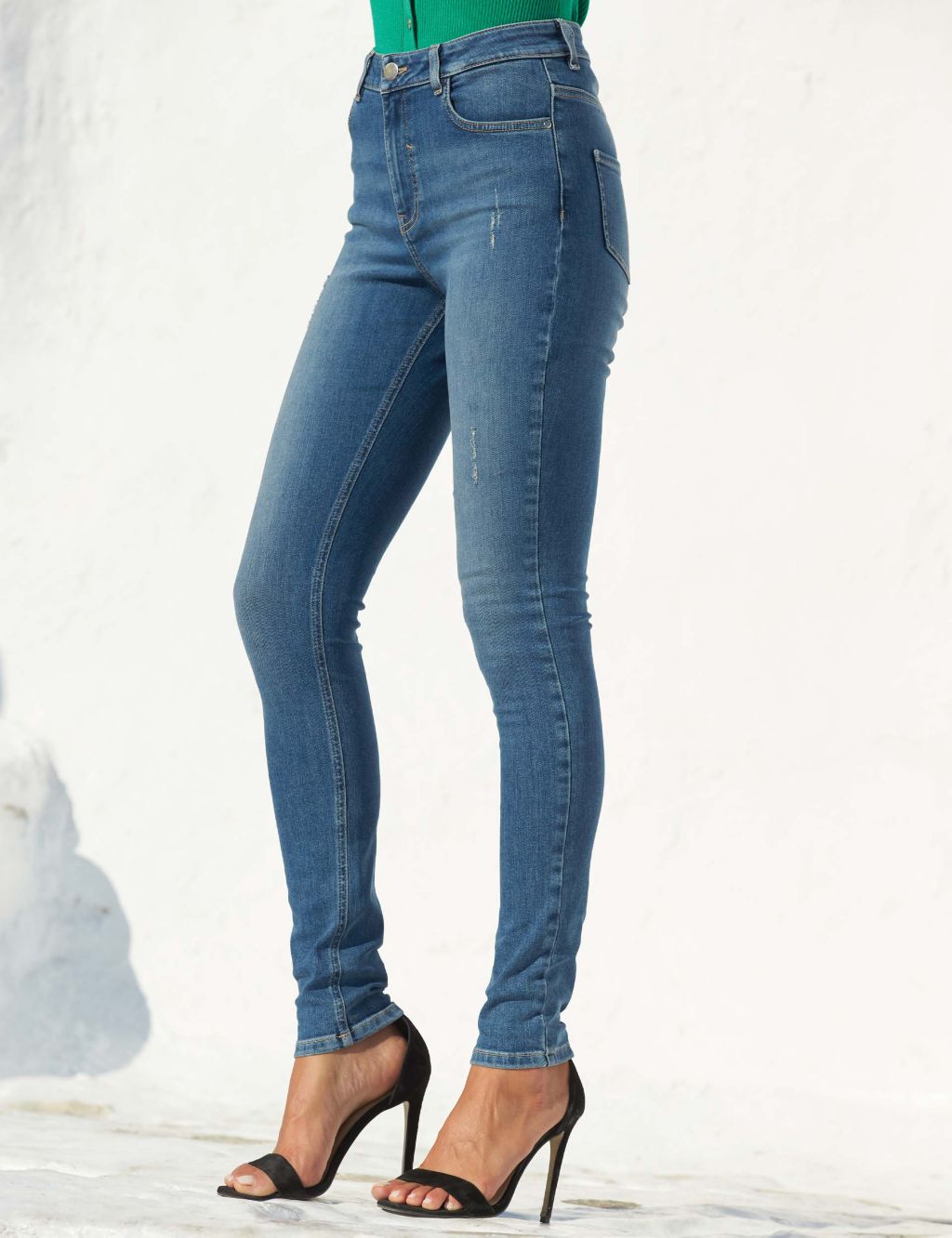 High Waisted Distressed Skinny Jeans image 3