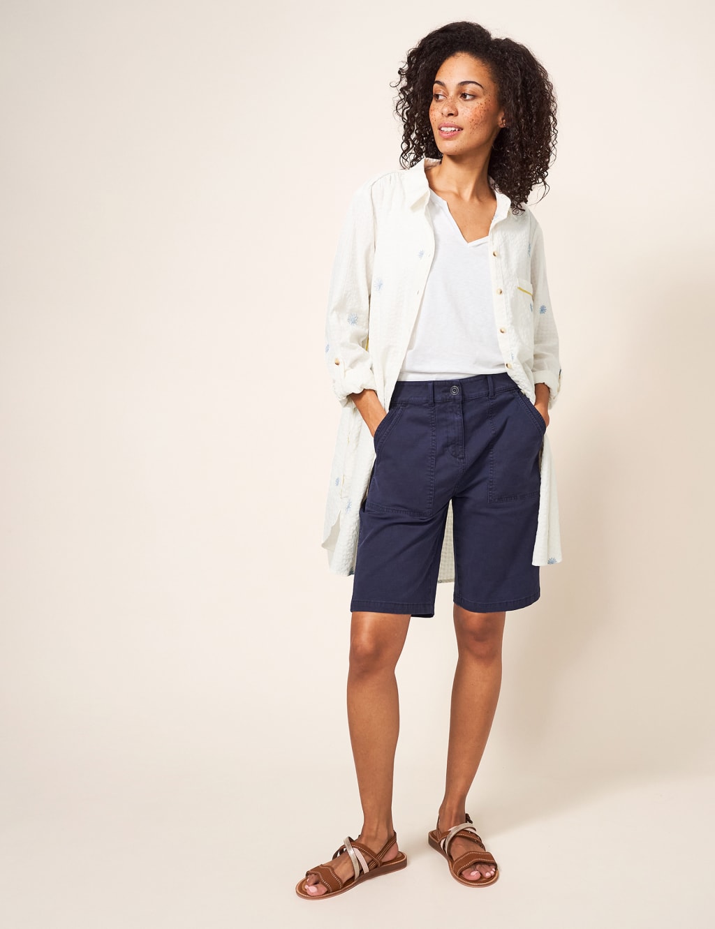 Pure Cotton Embroidered Longline Shirt image 2