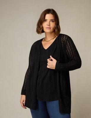 Live Unlimited London Womens Crochet Knitted Relaxed Cardigan - 16 - Black, Black