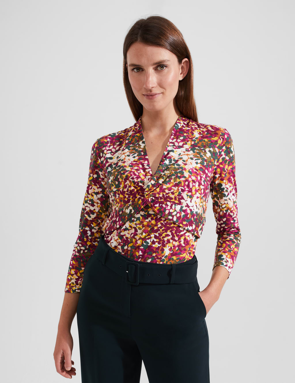 Printed V-Neck Twist Front Top image 1