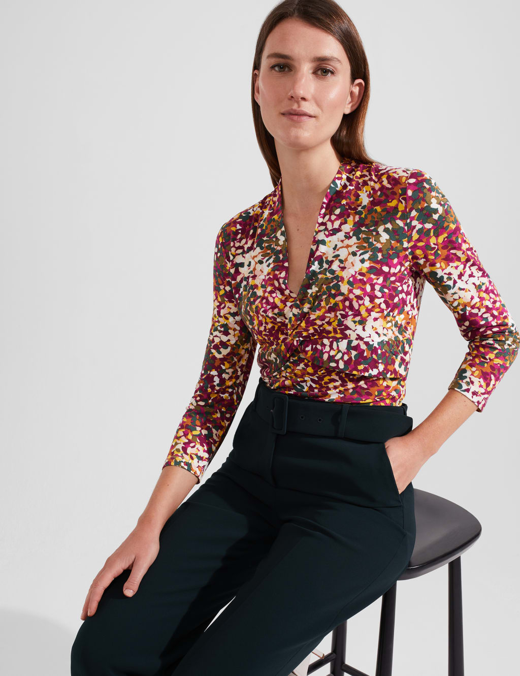 Printed V-Neck Twist Front Top image 3