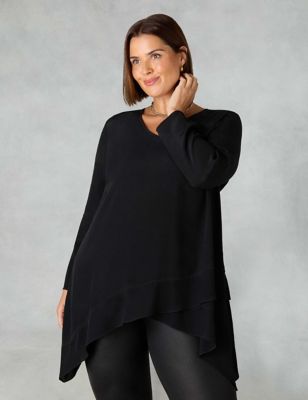 Live Unlimited London Womens V-Neck Relaxed Tunic - 14 - Black, Black