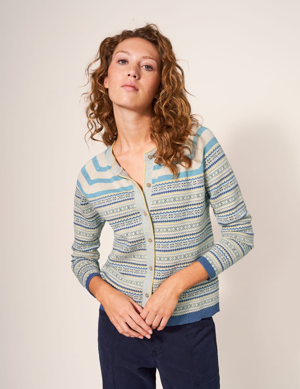 Pure Cotton Striped Crew Neck Cardigan image 1
