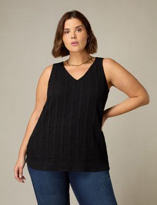 Live Unlimited London Womens Textured V-Neck Relaxed Vest Top - 12 - Black, Black
