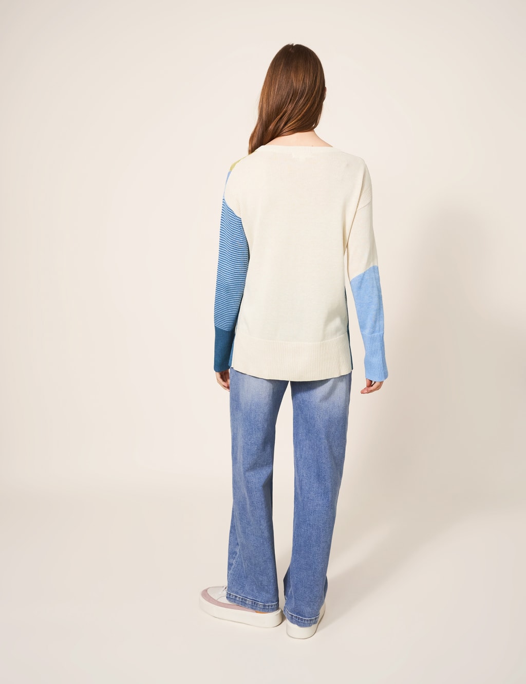 Cotton Rich Colour Block Crew Neck Jumper image 3