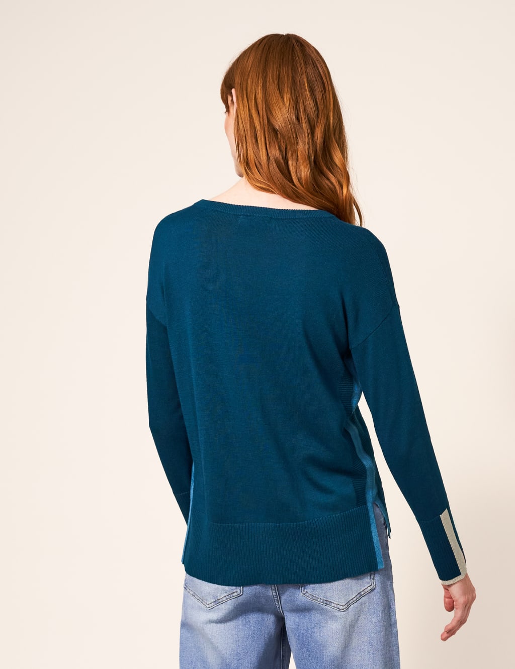 Cotton Rich Crew Neck Stepped Hem Jumper image 3