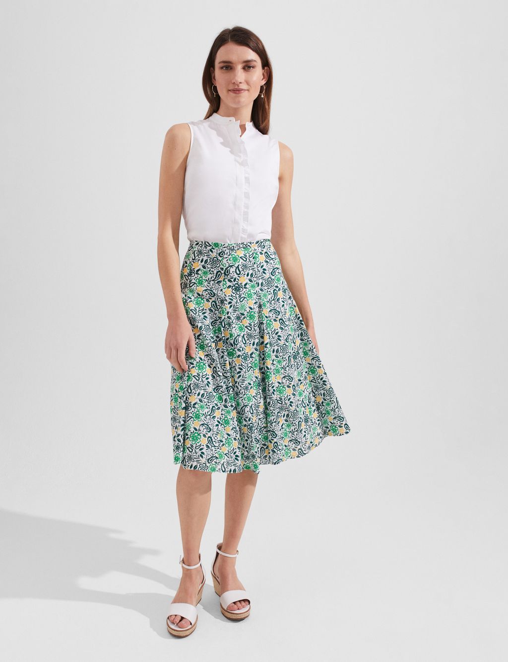 Pure Cotton Floral Midi A-Line Skirt image 1