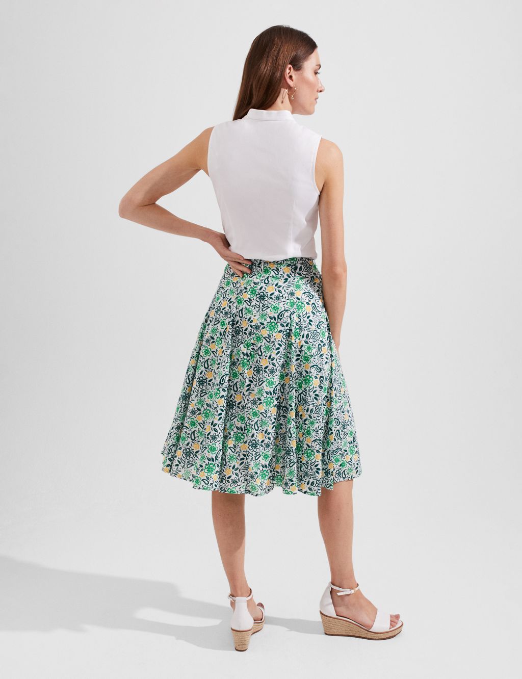 Pure Cotton Floral Midi A-Line Skirt image 3
