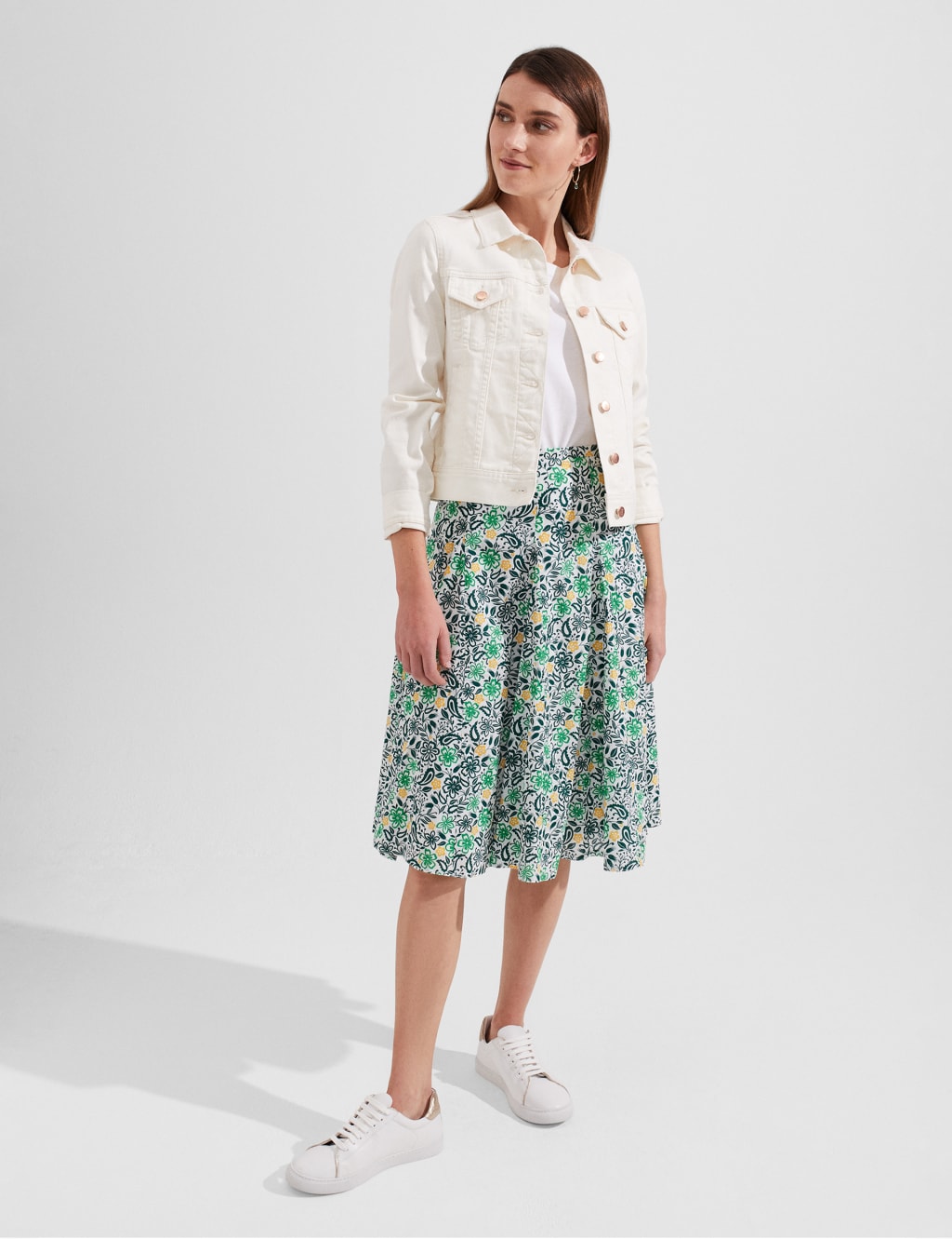 Pure Cotton Floral Midi A-Line Skirt image 4