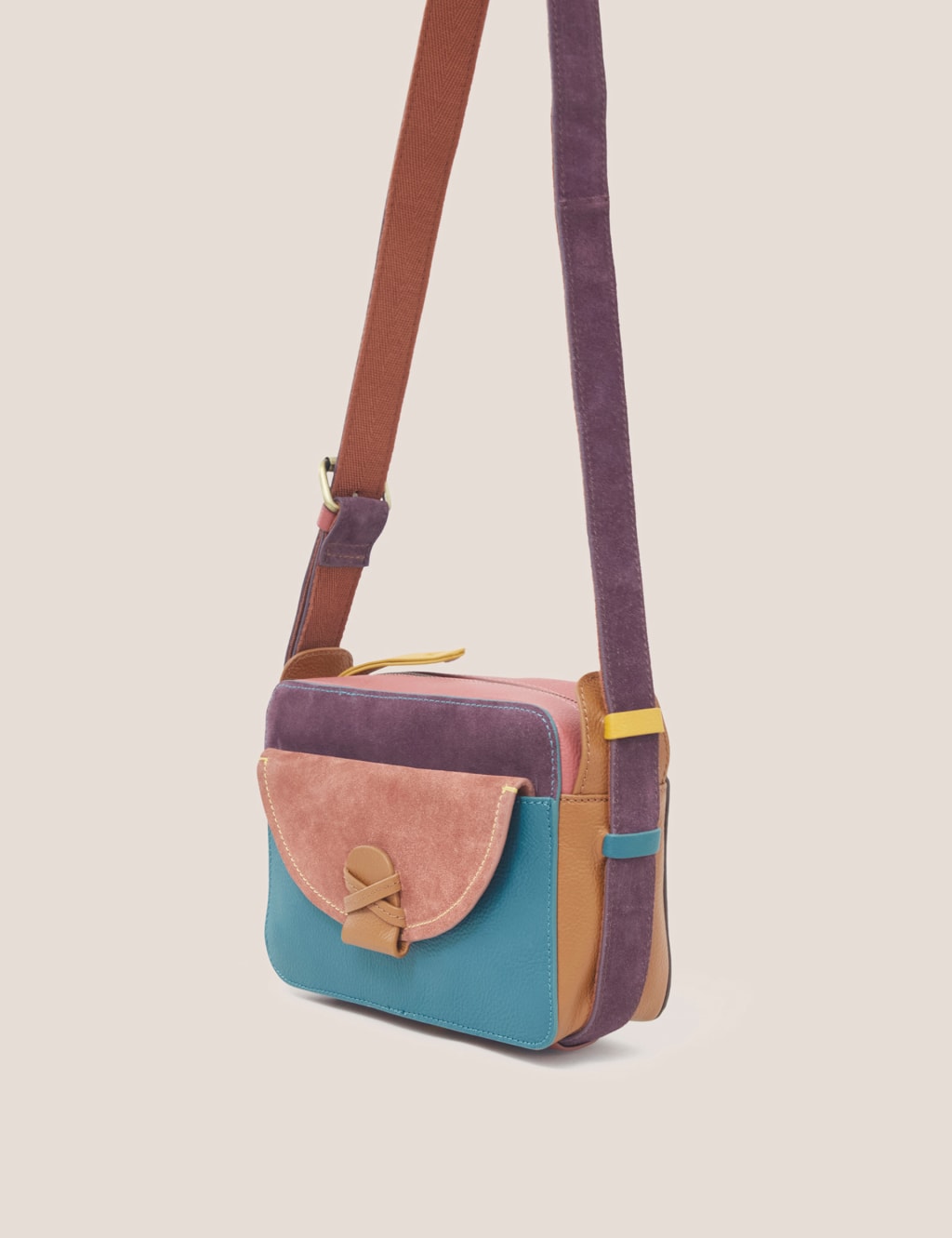 Leather Colour Block Cross Body Camera Bag image 5
