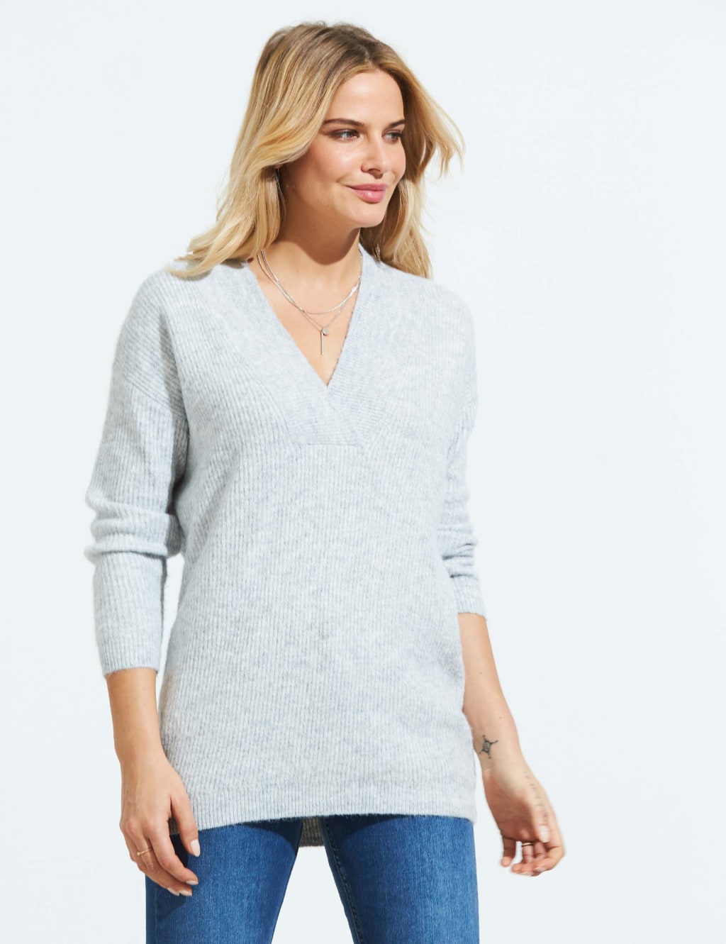 Knitted V-Neck Relaxed Jumper image 4