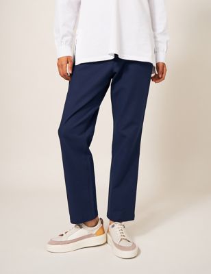 White Stuff Womens Cotton Rich Slim Fit Ankle Grazer Trousers - 8REG - Navy, Navy,Black