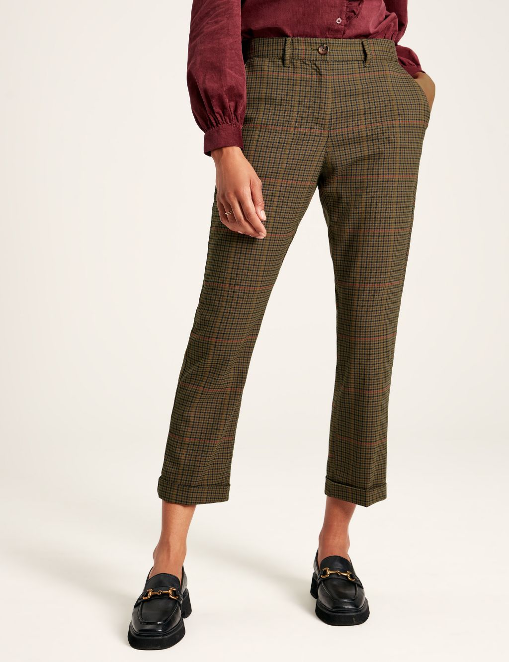 Wool Rich Checked Slim Fit Cropped Trousers image 1