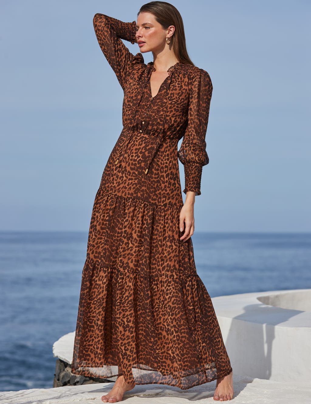 Animal Print V-Neck Maxi Tiered Dress