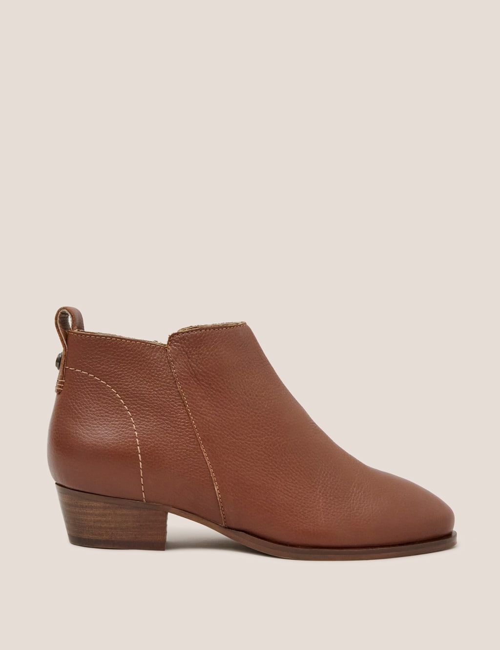 Leather Block Heel Ankle Boots