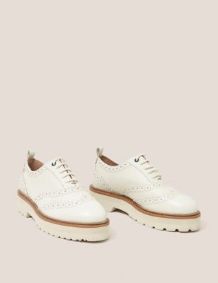 White Stuff Womens Leather Lace Up Flatform Brogues - 3 - Natural, Natural