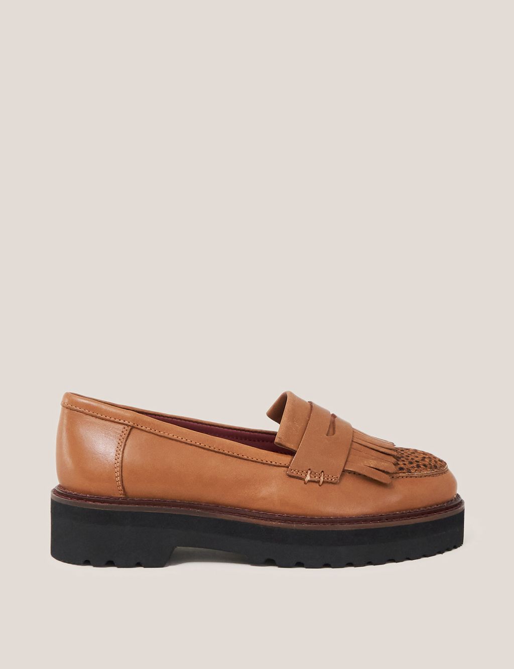 Leather Slip On Chunky Flatform Loafers