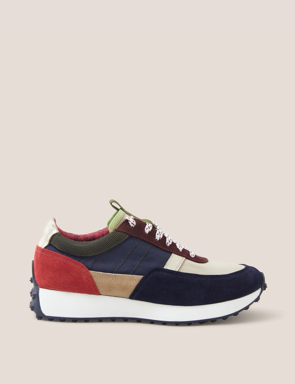 Suede Lace Up Mesh Detail Chunky Trainers image 1