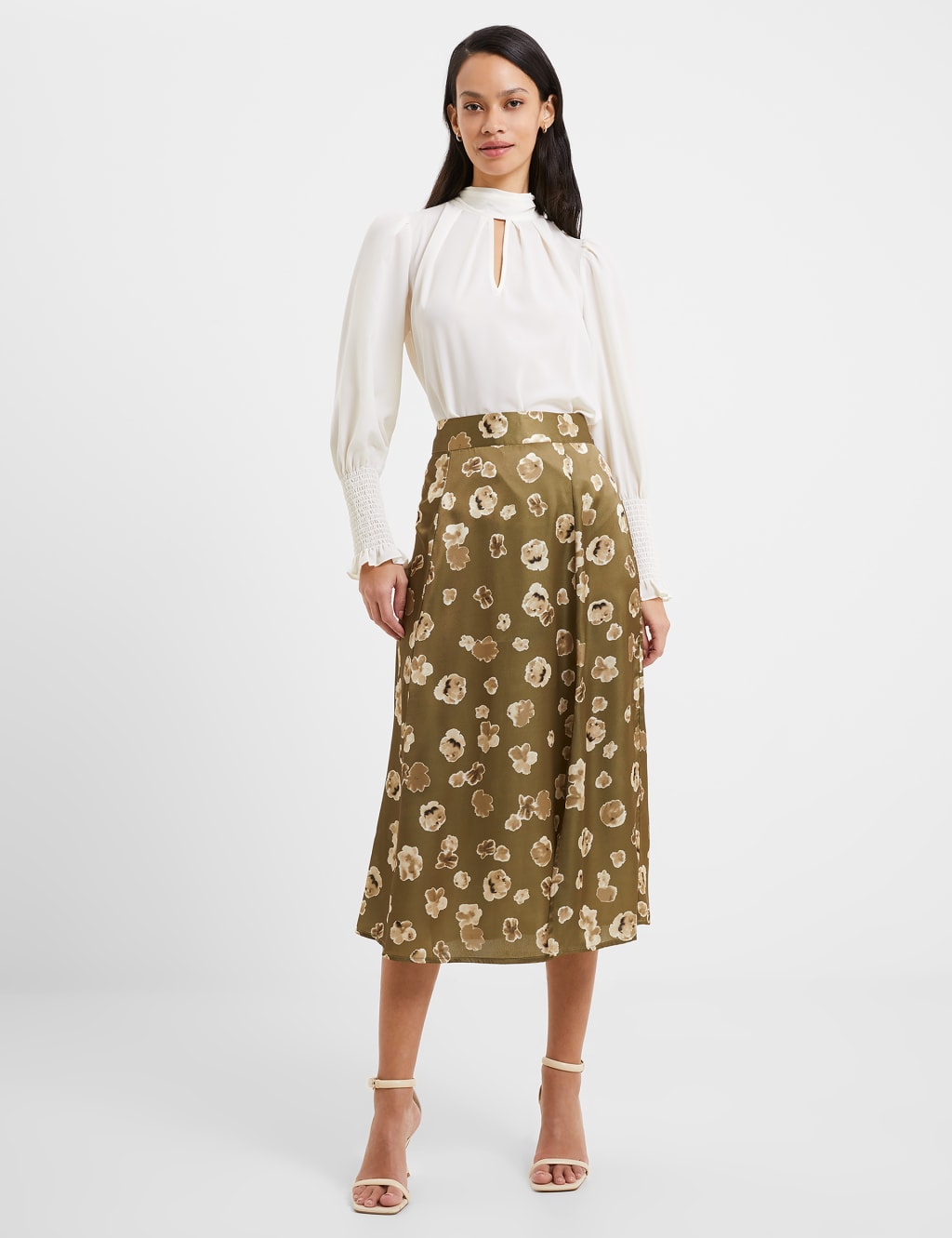 Crepe High Neck Frill Sleeve Blouse image 1