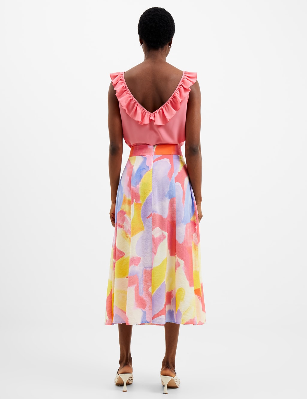 Colour Block Split Front Midi Slip Skirt image 2