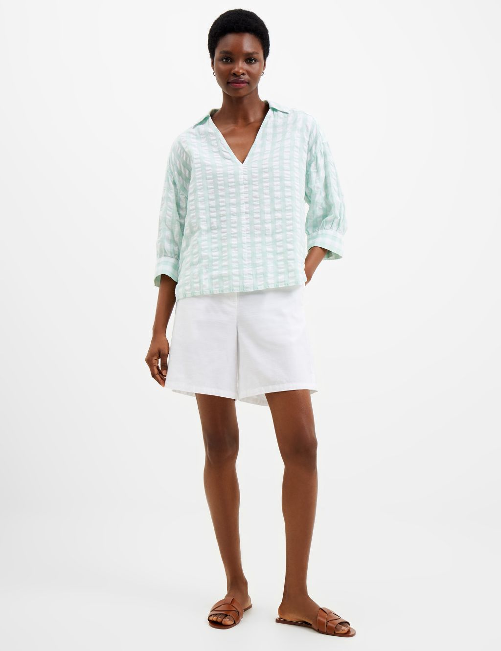 Textured Checked Puff Sleeve Shirt image 2