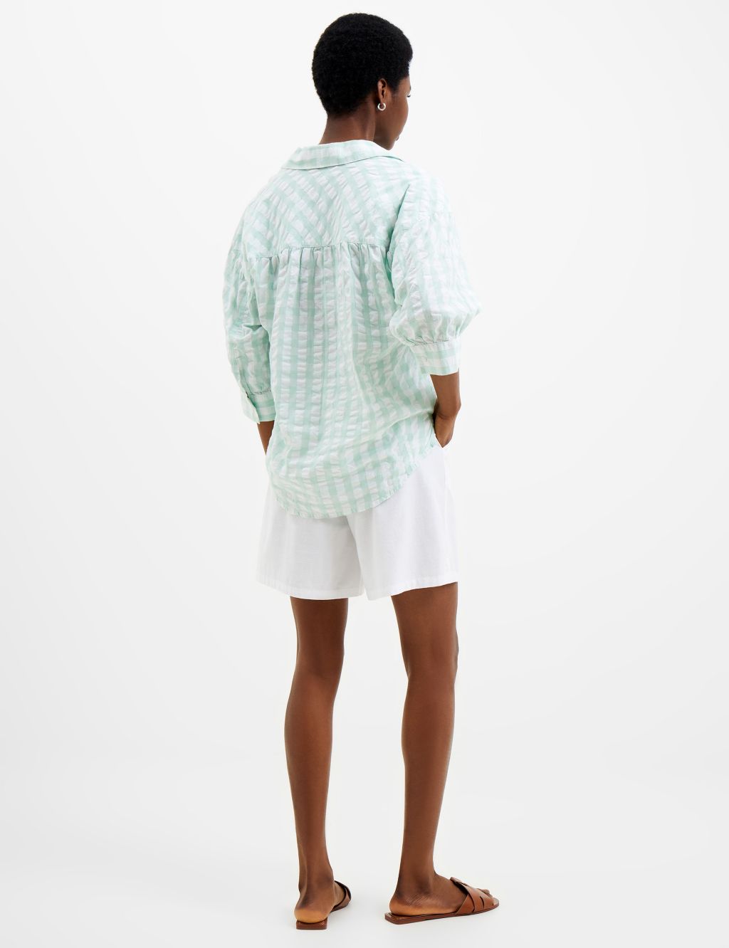 Textured Checked Puff Sleeve Shirt image 3