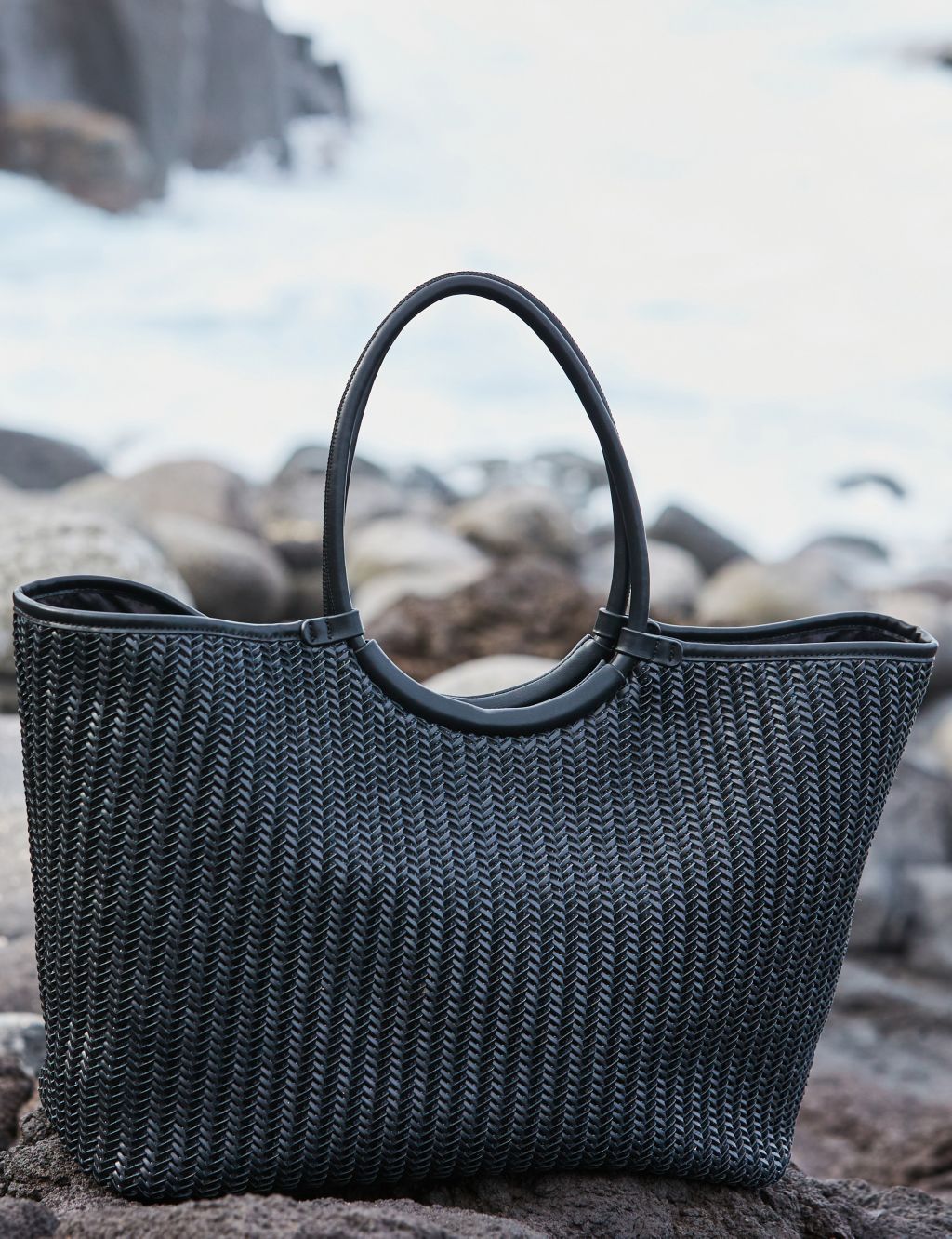 Faux Leather Woven Tote Bag