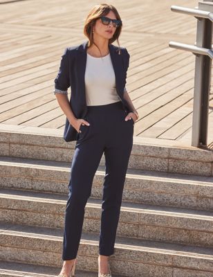 Sosandar Womens Side Button Slim Fit Tapered Trousers - 6SHT - Navy, Navy