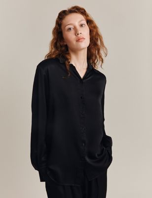 Ghost Women's Satin Collared Button Through Shirt - Black, Black