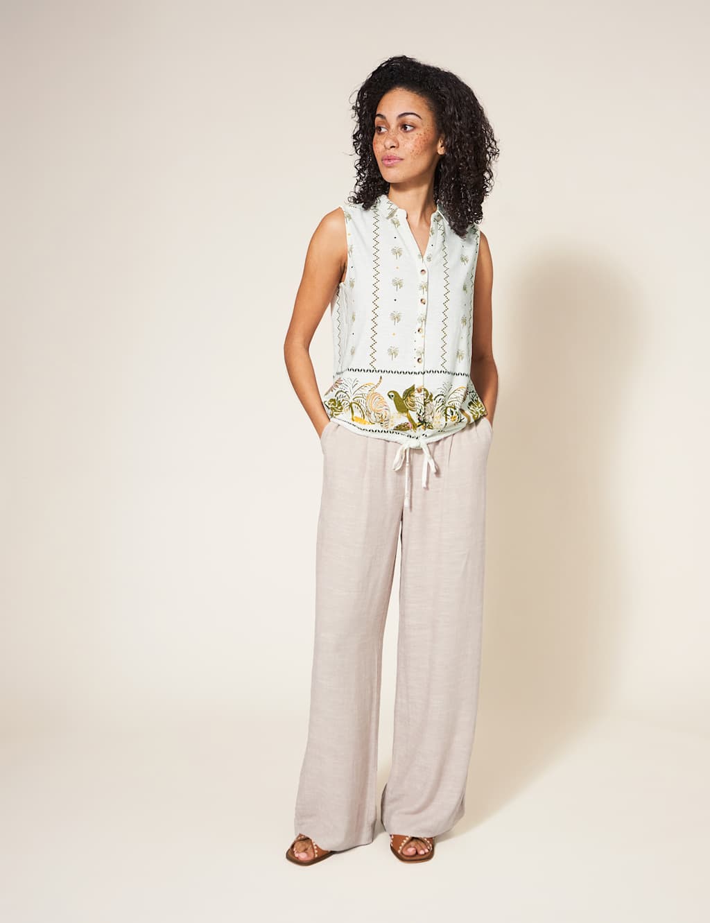 Pure Cotton Printed Tie Front Shirt image 4