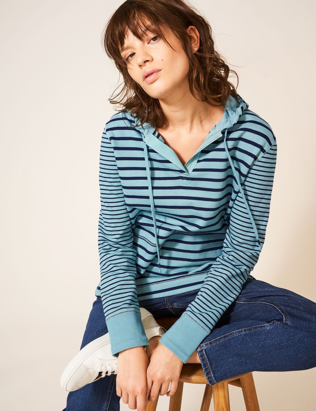 Pure Cotton Striped Relaxed Hoodie image 1