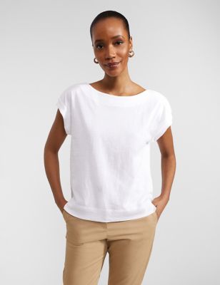 Hobbs Womens Pure Cotton Slub T-Shirt - M - White, White