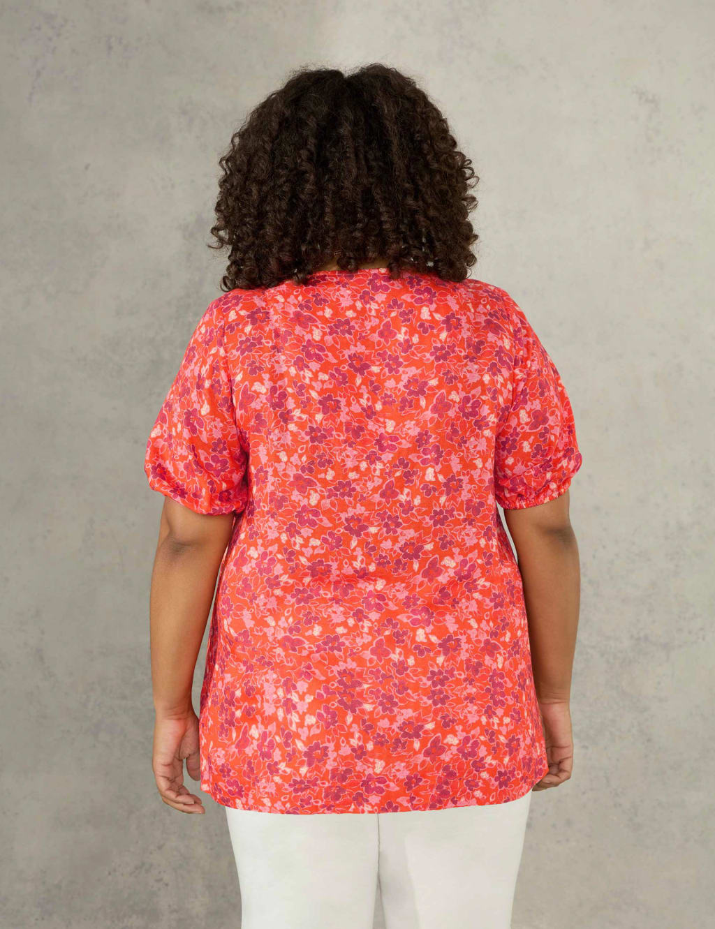 Floral V-Neck Relaxed Puff Sleeve Blouse image 5