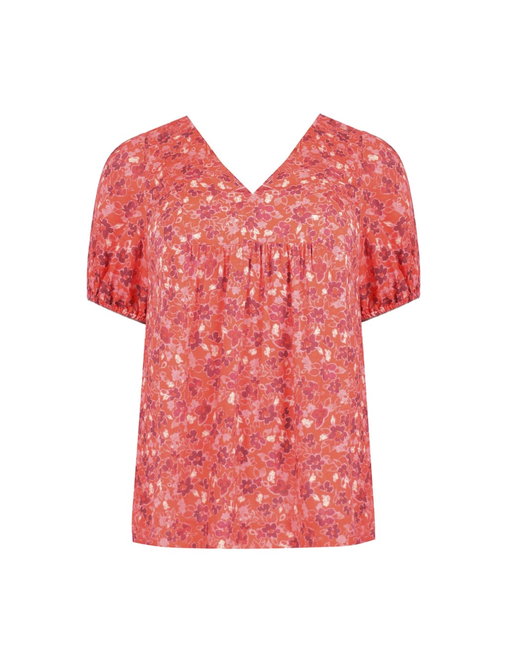 Floral V-Neck Relaxed Puff Sleeve Blouse image 2