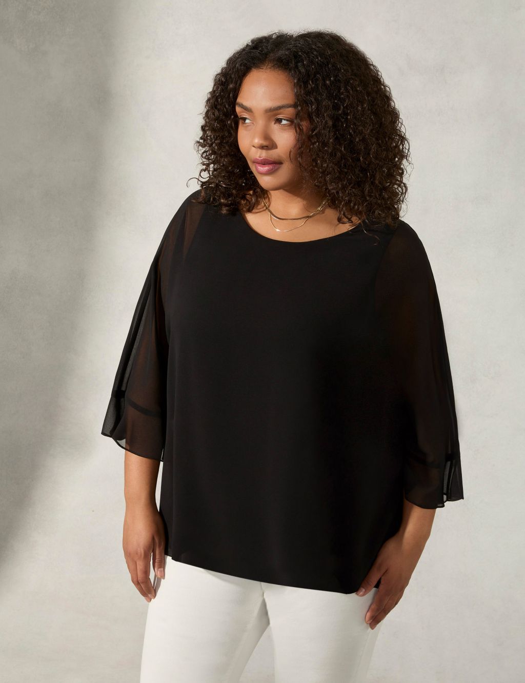Round Neck Frill Sleeve Relaxed Blouse image 3