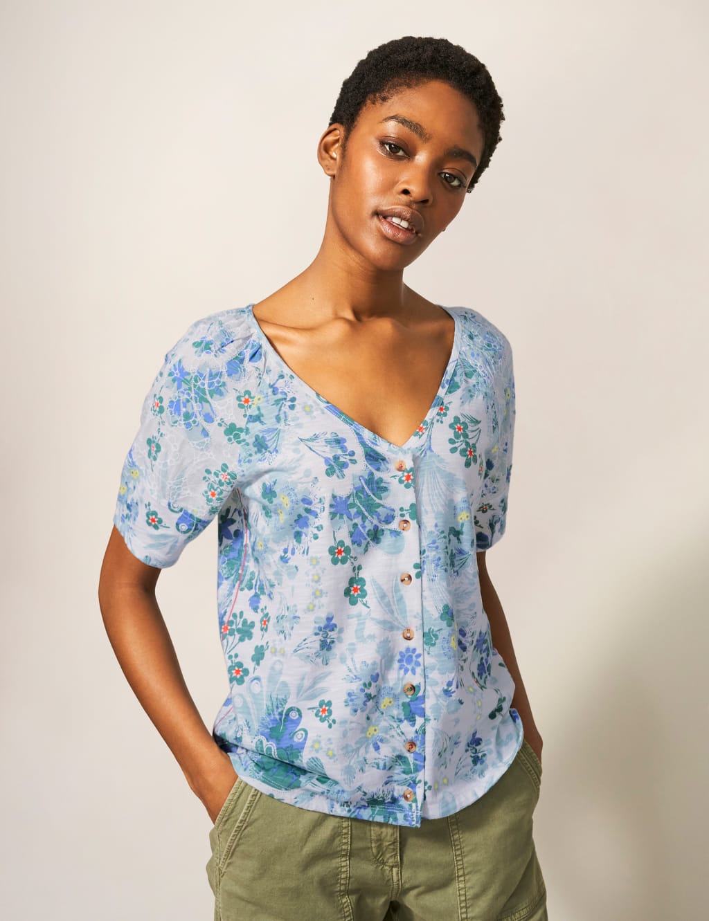 Pure Cotton Printed V-Neck Top image 1