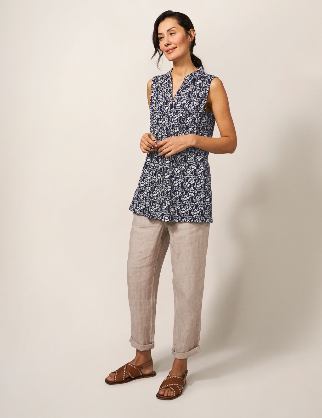 Cotton Rich Printed Collared Longline Shirt image 1