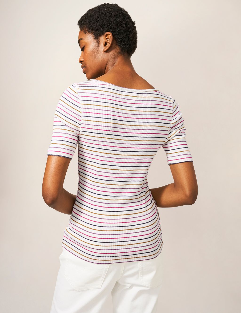 Cotton Modal Blend Striped Ribbed T-Shirt image 2
