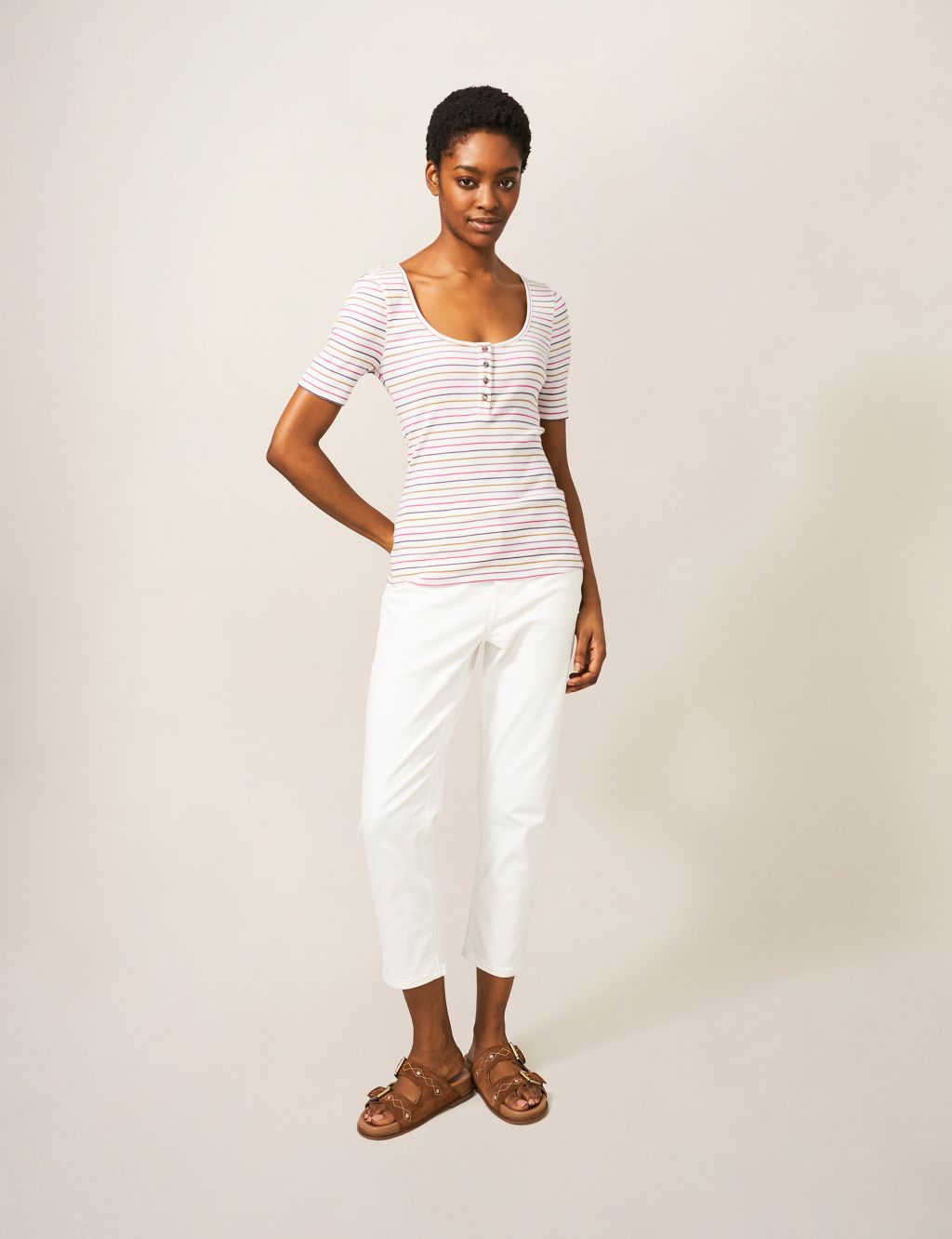 Cotton Modal Blend Striped Ribbed T-Shirt image 3